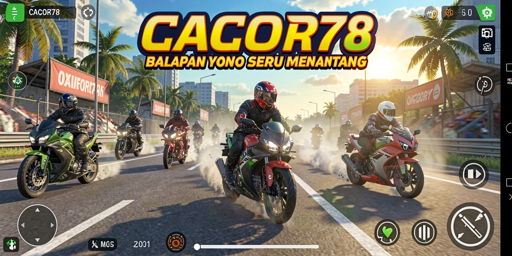 Tampilan gameplay <strong>CACOR78</strong> saat balapan motor yang menegangkan.