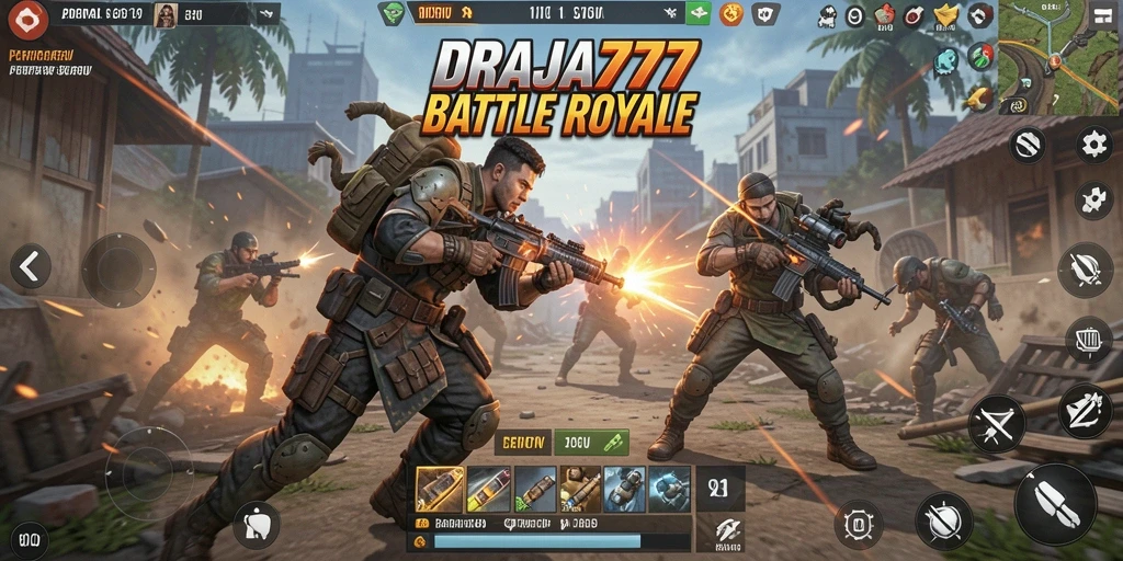 Screenshot menampilkan aksi seru dalam pertarungan Battle Royale DRAJA777.