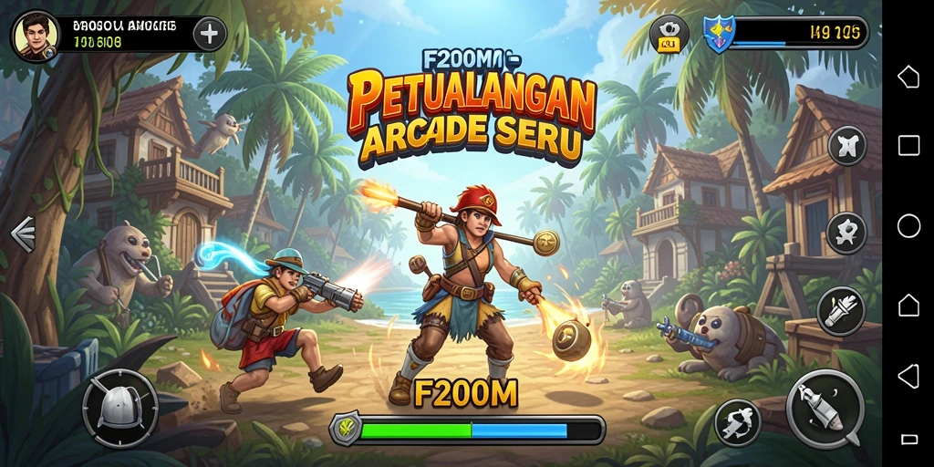 Screenshot F200M memperlihatkan keseruan gameplay Arcade yang dinamis.