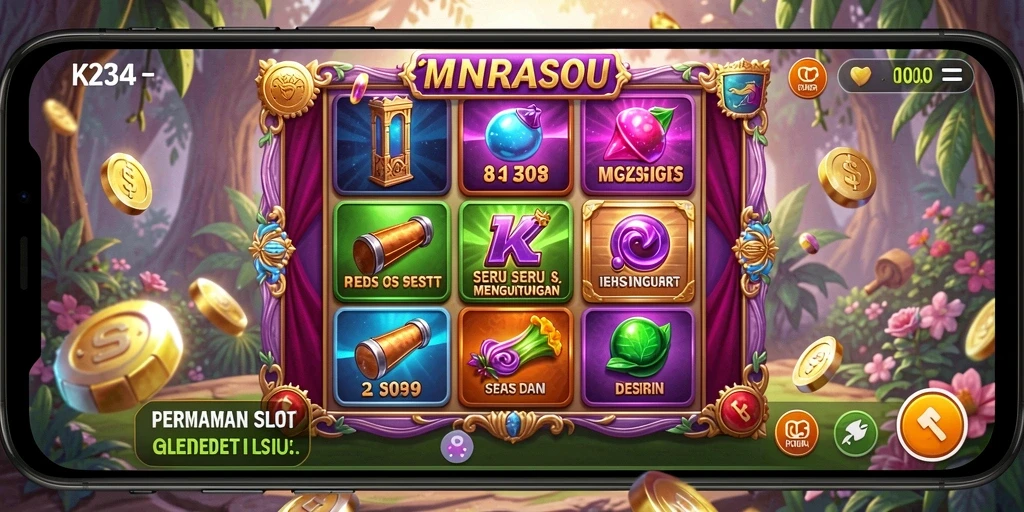 Tampilan gameplay K234 yang menarik dengan berbagai simbol slot.