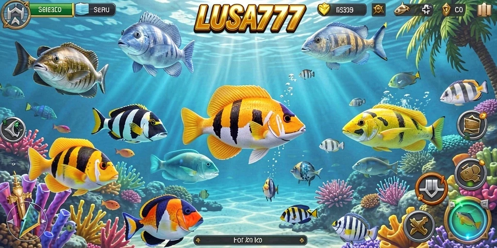 Tangkapan layar dari gameplay seru LUSA777 Tembak Ikan.