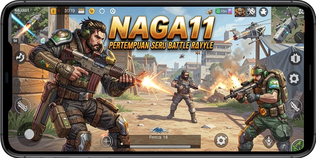 Screenshot NAGA11 menunjukkan aksi pertempuran seru dalam dunia Battle Royale.