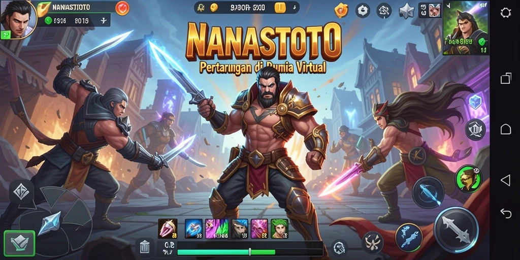 Screenshot NANASTOTO menampilkan aksi pertarungan yang intens dan karakter unik.