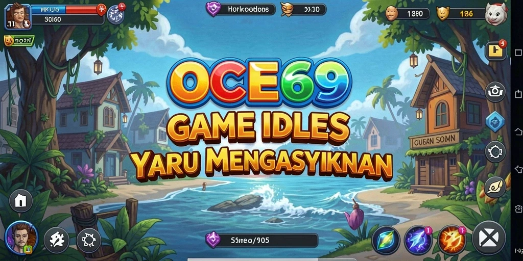 Tampilan gameplay OCE69 dengan karakter yang berkembang secara otomatis.