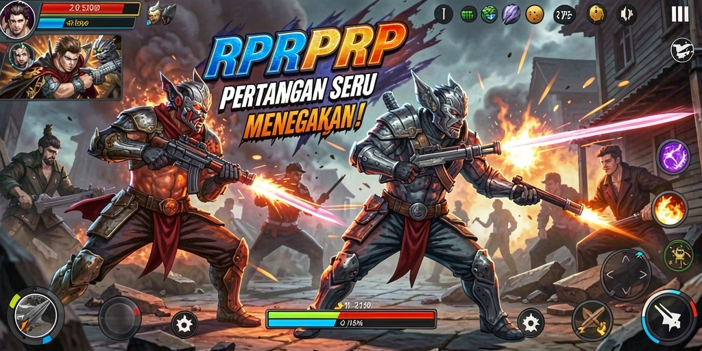 Tampilan gameplay RPRPRP dengan pertarungan mendebarkan