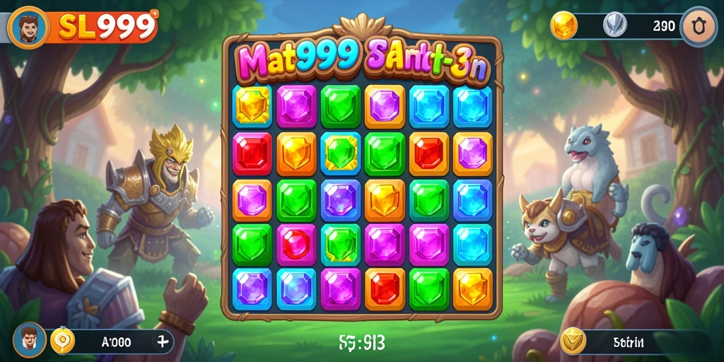 Screenshot SL999 menunjukkan gameplay seru dengan permata berwarna-warni.